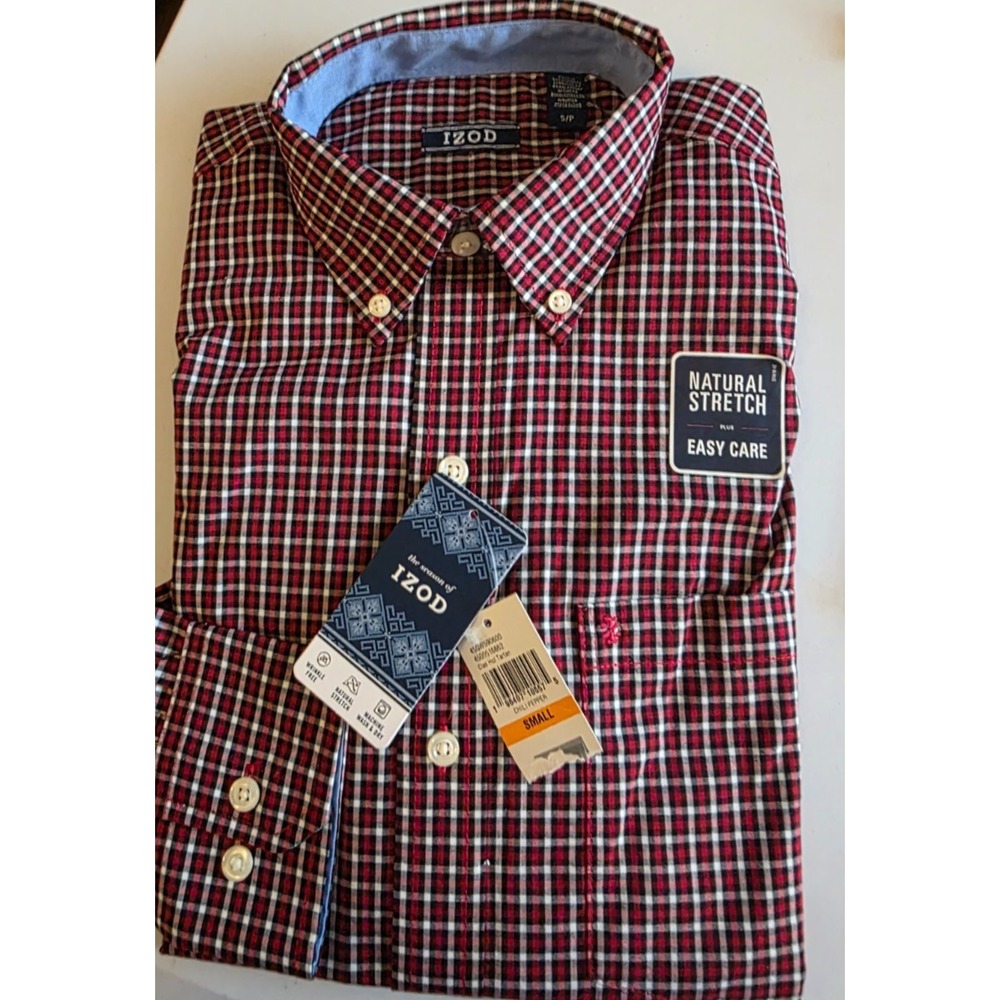 IZOD Men's Red Plaid Dress Shirt SZ S   NWT‎
